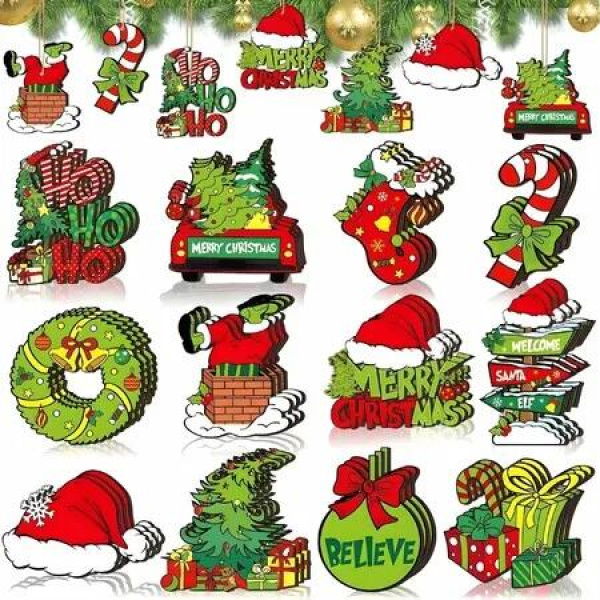 Christmas Tree Decorations Wood Christmas Tree Hanging Ornament Holiday Xmas Ornaments Christmas Decorations Decor Home Indoors 36pcs