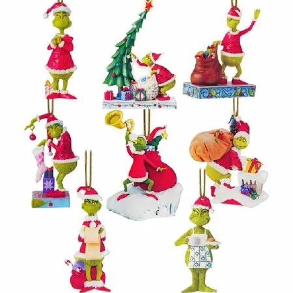 Christmas Tree Decorations,8PCS Acrylic Cute Funny Green Doll Christmas Pendants Hanging,2D Flat Tree Ornaments with Printing 10cm/3.93in