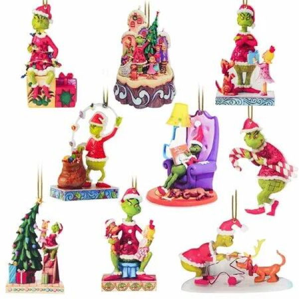 Christmas Tree Decorations,9Pcs Acrylic 2D Funny Green Doll Pendant,Flat Ornaments Hanging Decor 10cm/3.93in