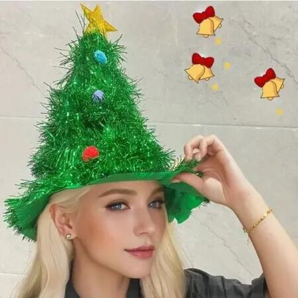 Christmas Tree Hat, Humorous Decorated Christmas Tree Hat, Festive Decor Green