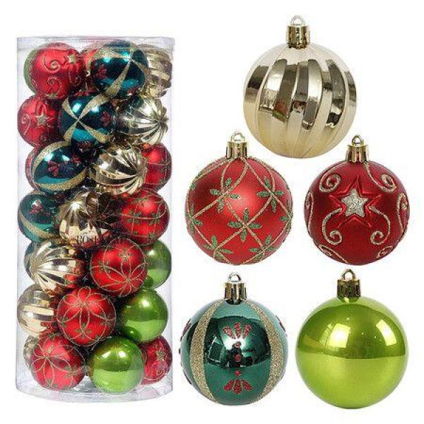 Christmas Tree Ornaments, 30 Pieces 2.36 Inch Christmas Balls Decoration Set, Red Green and Gold Christmas Balls, Shatterproof Hanging Ornaments Set for Tree