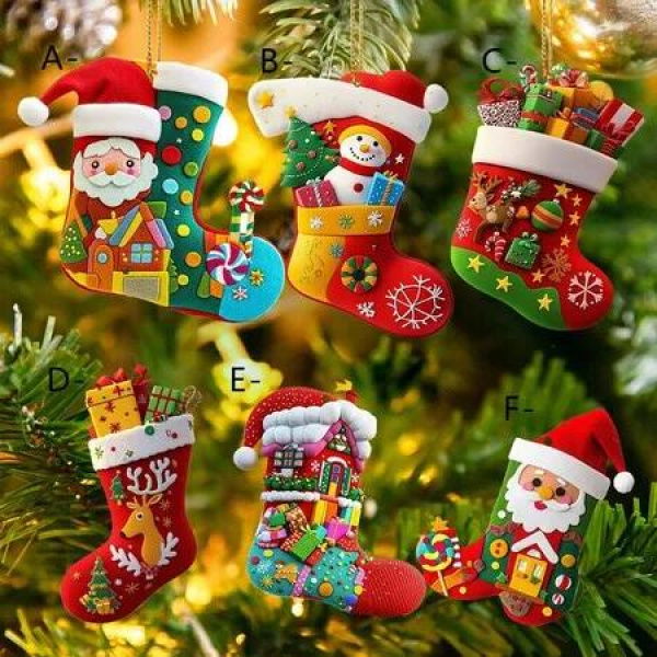 Christmas Tree Ornaments 6 Pack Xmas Hanging Pendant Christmas Stocking Ornaments for Holiday Decorations