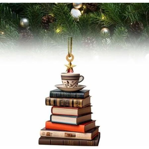 Christmas Tree Shape Bookshelf Pendant,Hanging Sleigh Pendants,Christmas Books Acrylic Ornaments Gifts (C)