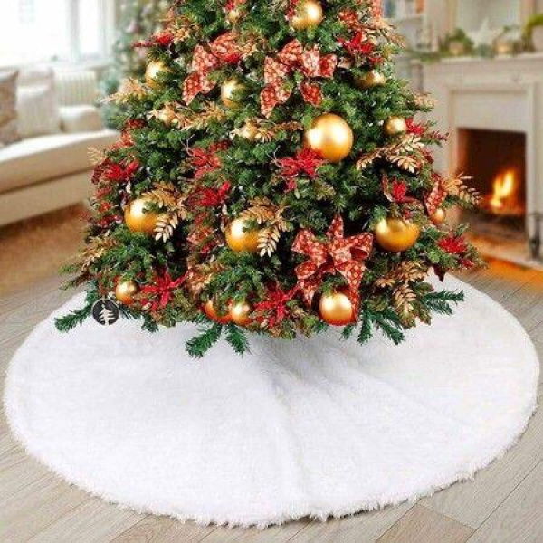 Christmas Tree Skirt,48 Inch White Soft Faux Fur Tree Skirts Plush Christmas Decorations,White Ornaments Christmas Tree Skirts Xmas Decorations Holiday Party Decor