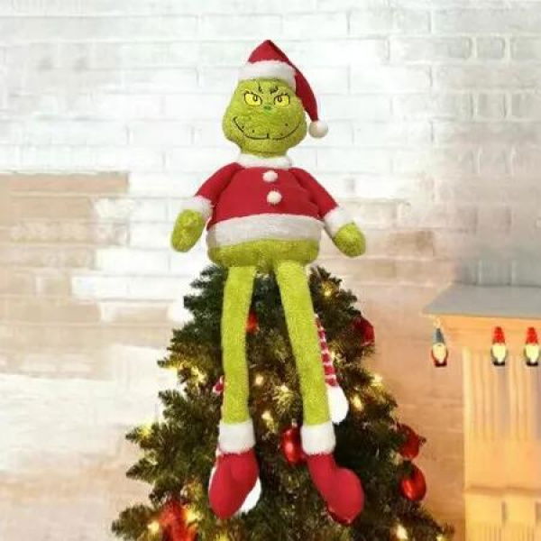 Christmas Tree Top Decorations, Grinch Christmas Tree Ornaments with Santa Hat for Home Party Decor