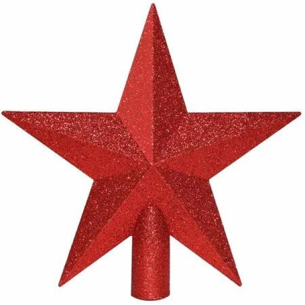 Christmas Tree Topper 20cm Red Star Tree Topper,Glitter Shatterproof Christmas Tree Decoration