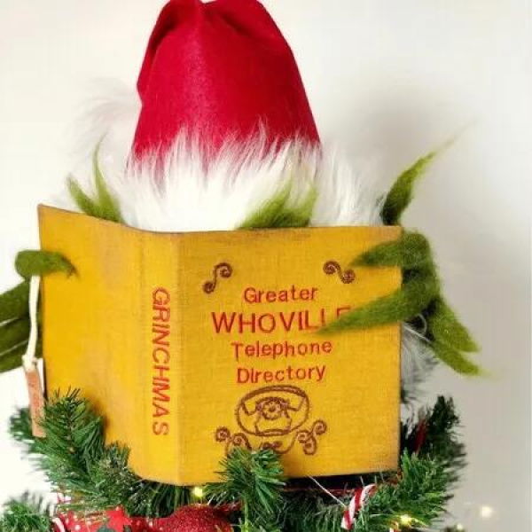 Christmas Tree Topper Funny Green Monster Hiding Behind Book Treetop Christmas Decoration