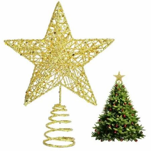 Christmas Tree Topper,Gold Glittered Star with Hollow Design,Tree Topper Star for Christmas Xmas Toppers Decoration