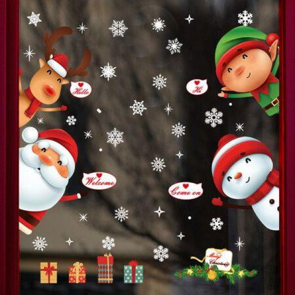 Christmas Window Clings Decorations Snowflake Santa Claus Reindeer Window Clings For Party Decorations