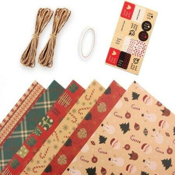 Christmas Wrapping Paper6 Pcs SetBirthday Wrapping Paper For Boy Men Women Girls KidRecycled Kraft Wrapping Paper20 X 28inches Brown Kraft Folded Paper With Jute StringsStickers And Bows