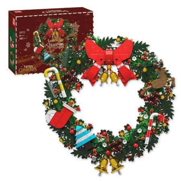 Christmas Wreath Building Blocks Kit Eucalyptus Wreath Decorated House Model for Xmas STEM Toys Gift for 8+ Kids (1002 Pcs)