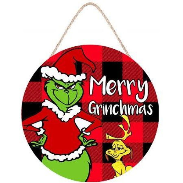 Christmas Wreath Decorations Merry Grinchmas Wooden Door Signs Home Decor for Front Porch Window Wall Farmhouse Indoor Outdoor