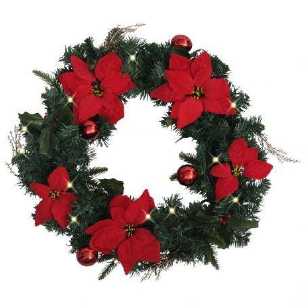 Christmas Wreath With LED Lights Green 60 Cm PVC