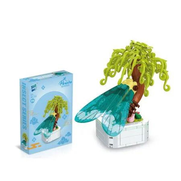 Cicada Willow Potted Plant Building Block Toy Insect Potted Series Ornaments Childrens Early Education Exquisite Flower Bonsai Building Blocks