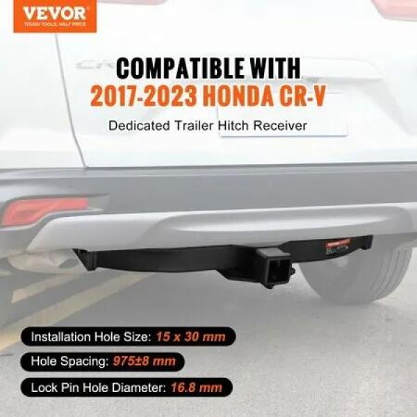 Class 3 Trailer Hitch, 2-Inch Receiver, Q455B Steel Tube Frame, Compatible with 2017-2023 Honda CR-V, 6000 lbs, Multi-Fit Hitch to Receive Ball Mount, Cargo Carrier, Bike Rack, Tow Hook, Black