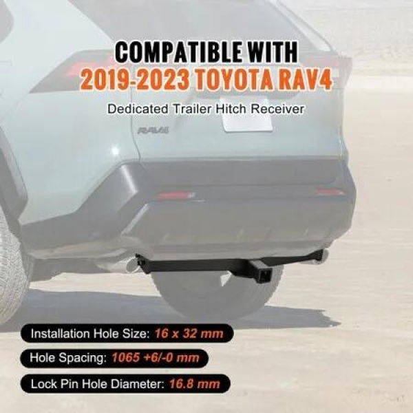 Class 3 Trailer Hitch, 2-Inch Receiver, Q455B Steel Tube Frame, Compatible with 2019-2023 Toyota RAV4, 6000 lbs, Multi-Fit Hitch to Receive Ball Mount, Cargo Carrier, Bike Rack, Tow Hook, Black