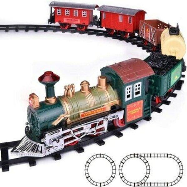 Classic Electric Train Toy Set with 6 Cars 11 Tracks Lights and Sounds Christmas Train Toy for Kids