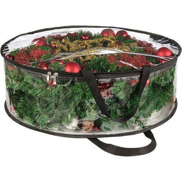 Clear Black 76*20cm Clear Wreath Storage Bags Plastic Wreath Bags with Dual Zippers and Handles for Christmas Thanksgiving Holiday Wreath Storage