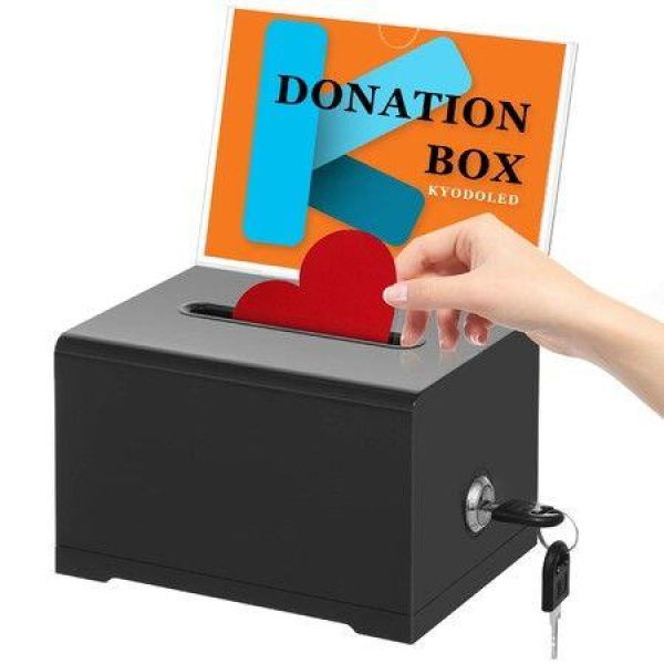 Clear Donation Ballot Box with Lock and Sign Holder for Voting Tips Raffles and Suggestions Tip Jar 6.2 x 4.6 x 4.0 Inch Black