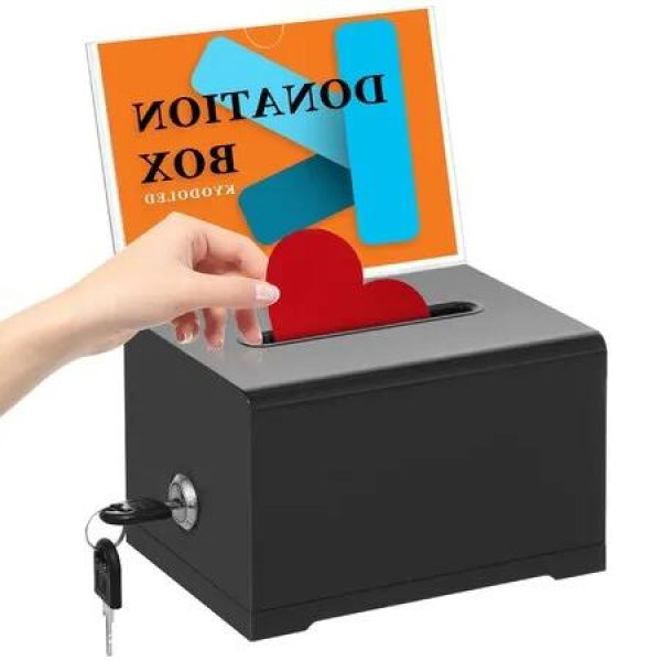 Clear Donation/Ballot/Raffle/Suggestion Box with Lock & Sign Holder, Transparent design(Black)