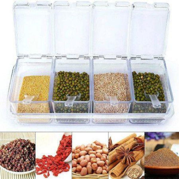 Clear Seasoning Rack Spice Pots By - 4 Piece Acrylic Seasoning Box - Storage Container Condiment Jars