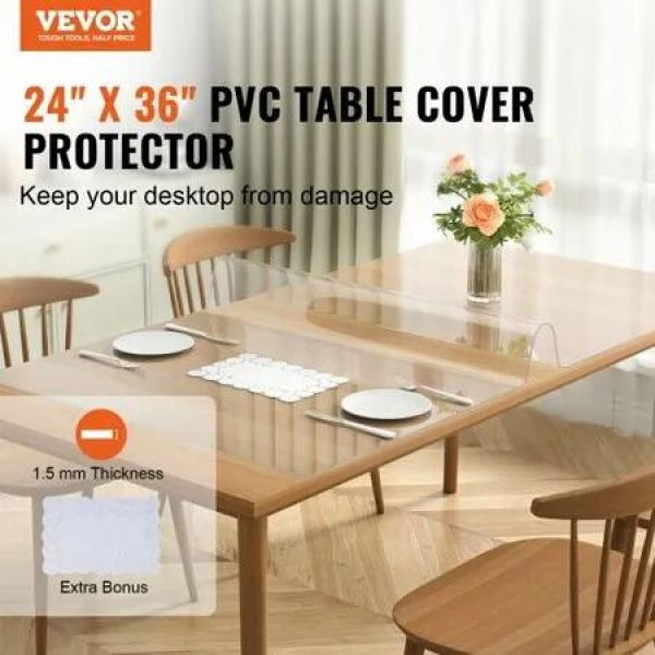 Clear Table Cover Protector 24' x 36'/613 x 922 mm Table Cover 1.5 mm Thick PVC Plastic Tablecloth Waterproof Desktop Protector