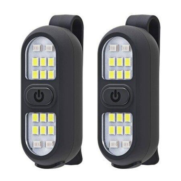 Clip-on Flashlight Running Light Rechargeable LED Work Light Warning Flashing For Camping Hiking Walking Dog (2 Pack - Black).