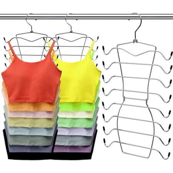 Closet Organizers and Storage,8 Tier Tank Top Hangers Space-Saving,Closet Organizer,Non Slip Hanging Sport Bras Holder,Dorm Room Essentials for College Students Girls Camisoles Swimsuits Dress,3 Pack