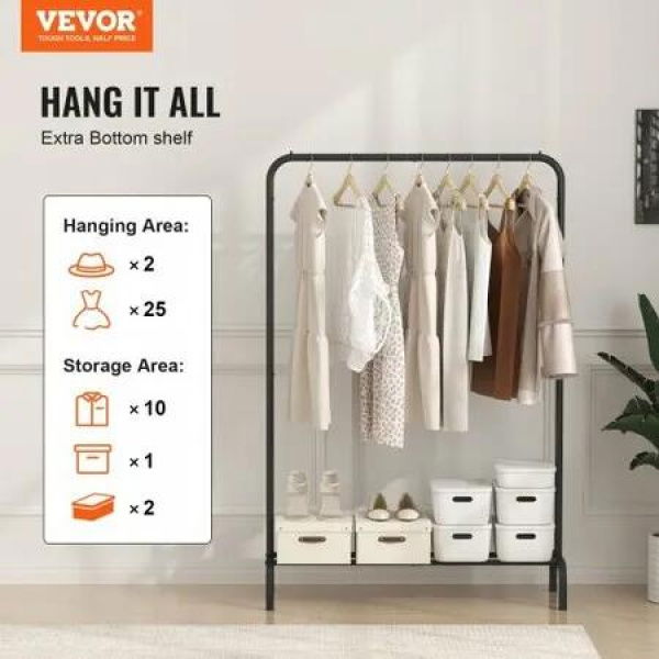 Clothes Rack Heavy Duty Clothing Garment Rack with Hanging Rod and Bottom Storage Area Clothing Rack for Bedroom Guest Room