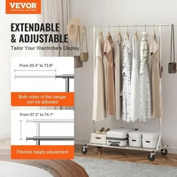 Clothes Rack with Wheels Heavy Duty Clothing Garment Rack Commercial Clothing Rack for Hanging Clothes with Bottom Storage Area 204 kg Load Capacity