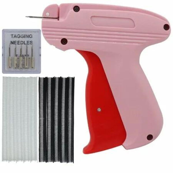 Clothing Stitch Gun Quick Mini Tagging Hemming Sewing Tool 6 Needles 500 Black White 5mm Fasteners Pink