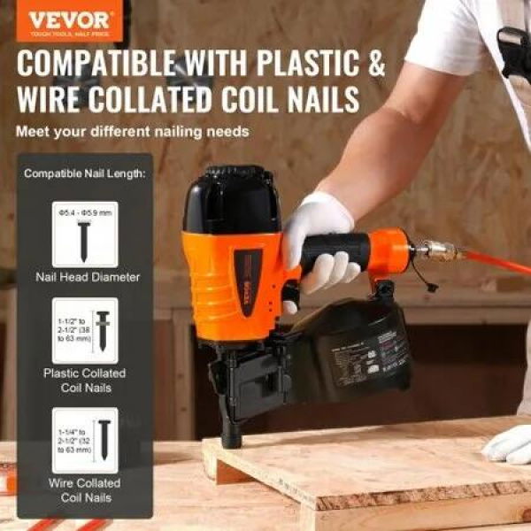 CN65 Coil Siding Nailer 32mm to 63mm 15 Degree Pneumatic Nail Gun