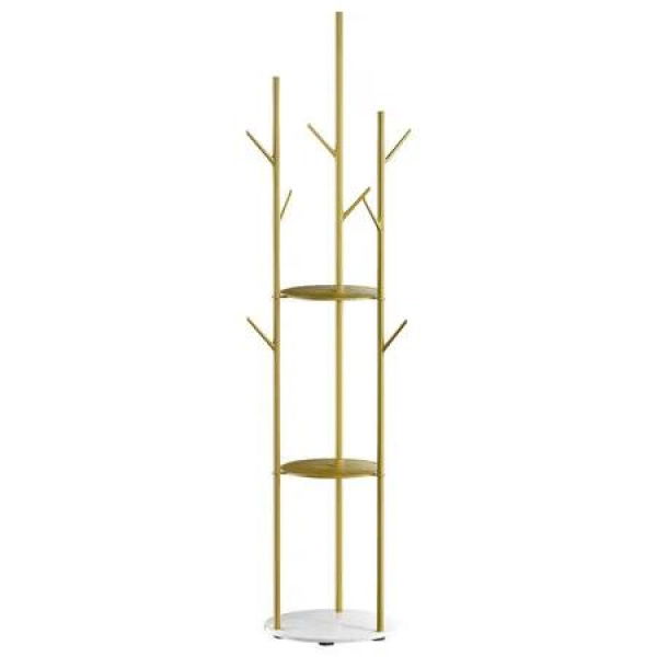 Coat Rack Clothes Stand 8 Hook Organizer Gold