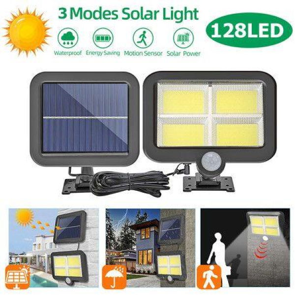 COB 128 LED Solar Powered Motion Sensor Wall Light Outdoor Garden Security Night Wall Split Solar Lamp 1/3 Modes.