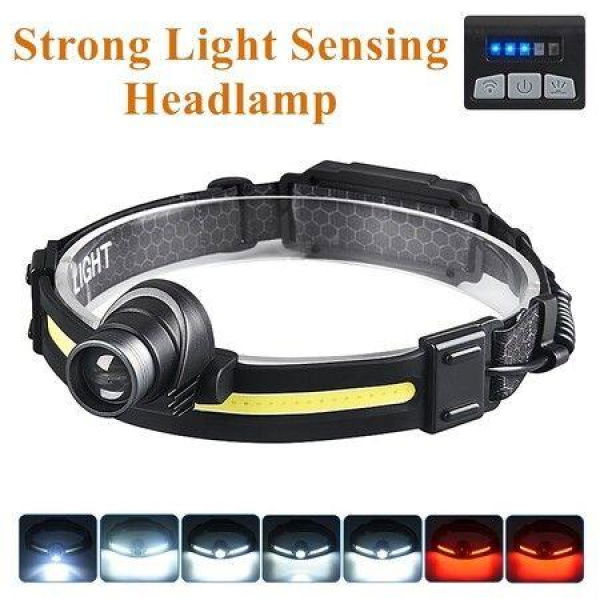 COB LED Sensor Headlamp Waterproof Headlight Flashlight Rechargeable Head Torch 7 Lighting Mode Headlight For Night Running