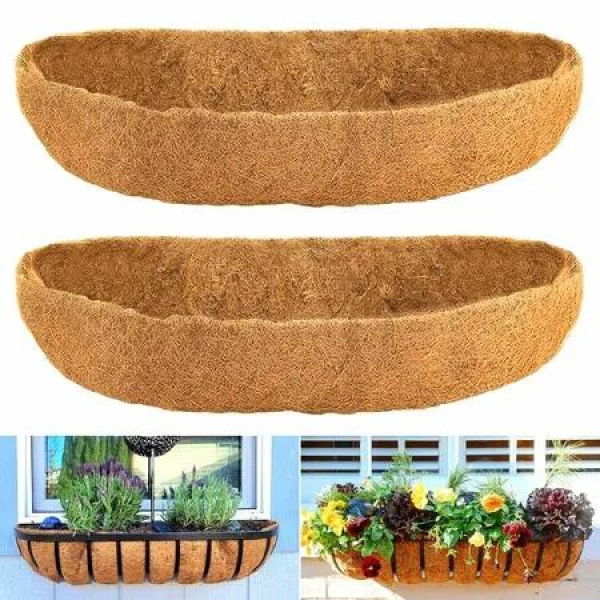 Coco Liners for Planters,2 Pack 24 Inch Trough Coconut Liners for Planters,Window Box Coco Liners,100% Natural Coconut Fiber Liners for Wall Hanging Basket,Window Box,Fence Baskets