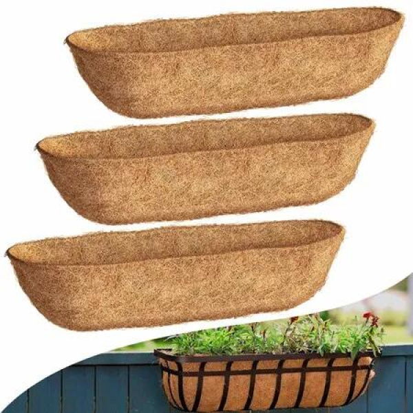 Coco Liners for Planters,3 Pack 24 Inch Trough Coconut Liners for Planters,Window Box Coco Liners,100% Natural Coconut Fiber Liners for Wall Hanging Basket,Window Box,Fence Baskets