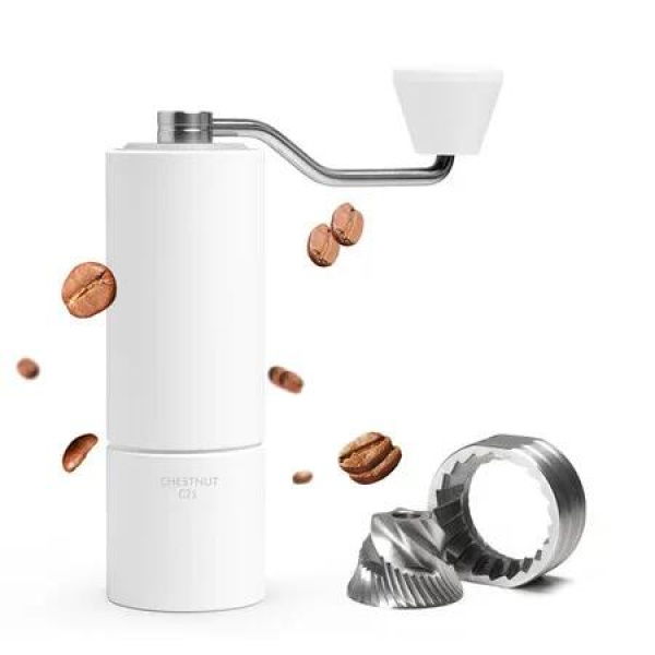 Coffee Grinder,Chestnut C2S Manual Coffee Grinder Stainless Steel S2C Conical Burr Coffee Grinder,Capacity 25g Hand Coffee Bean Grinder,Double Bearing Positioning,White