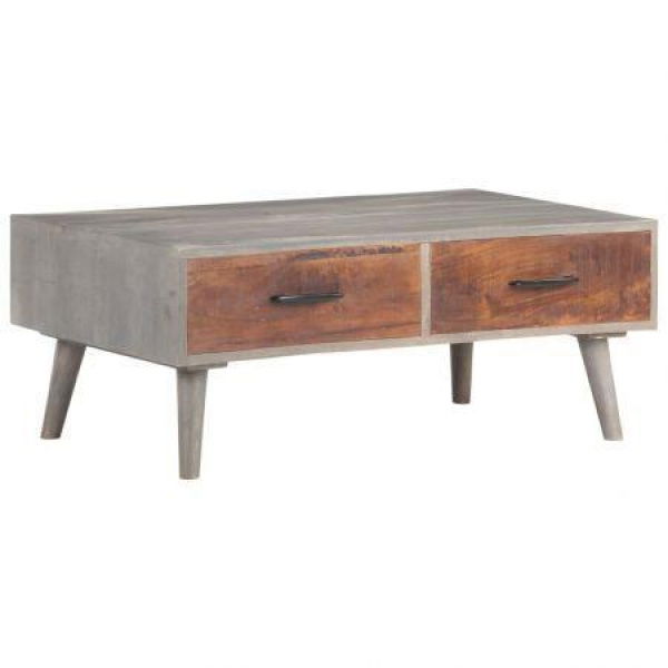 Coffee Table Grey 100x60x40 Cm Solid Rough Mango Wood