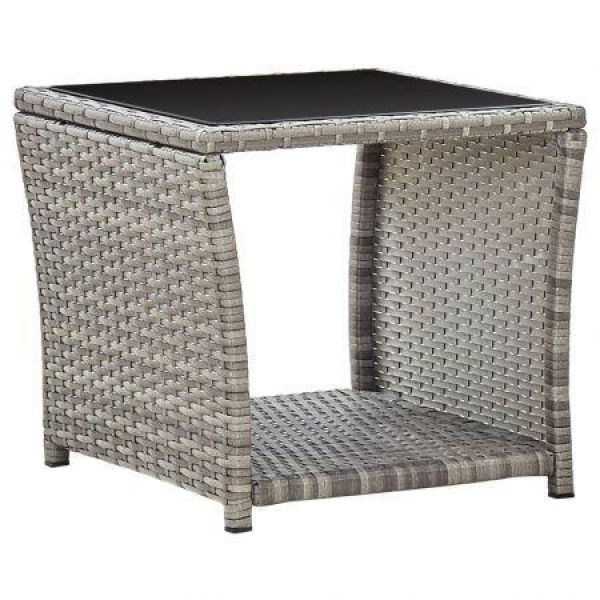 Coffee Table Grey 45x45x40 Cm Poly Rattan And Glass