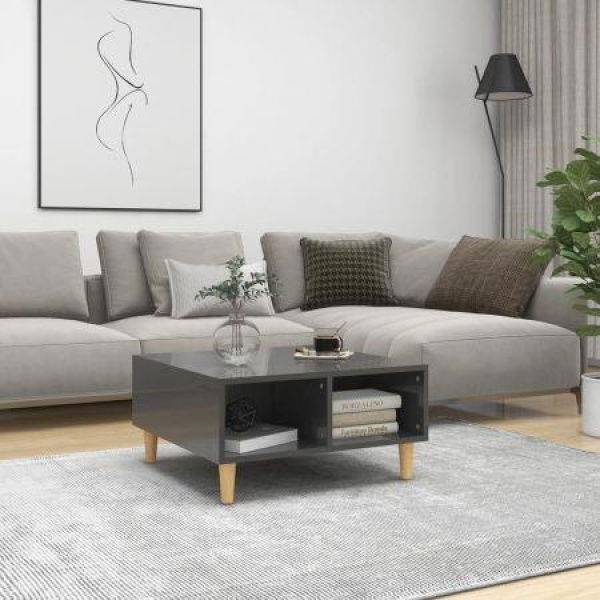 Coffee Table High Gloss Grey 60x60x30 Cm Engineered Wood