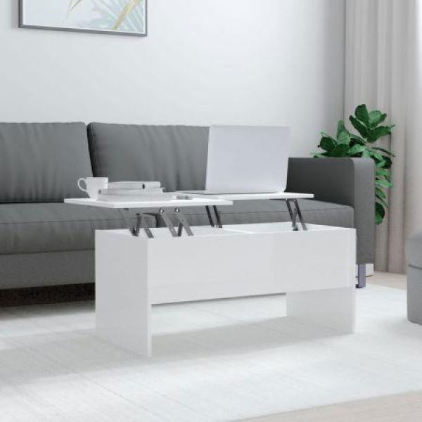 Coffee Table High Gloss White 102x50.5x46.5 Cm Engineered Wood.