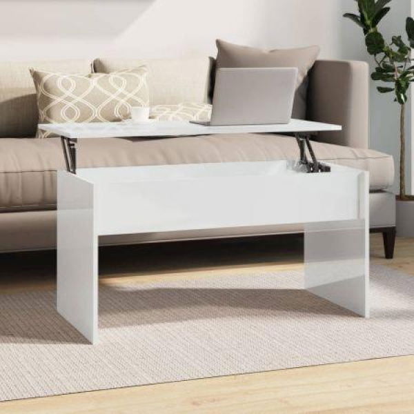 Coffee Table High Gloss White 102x50.5x52.5 Cm Engineered Wood.