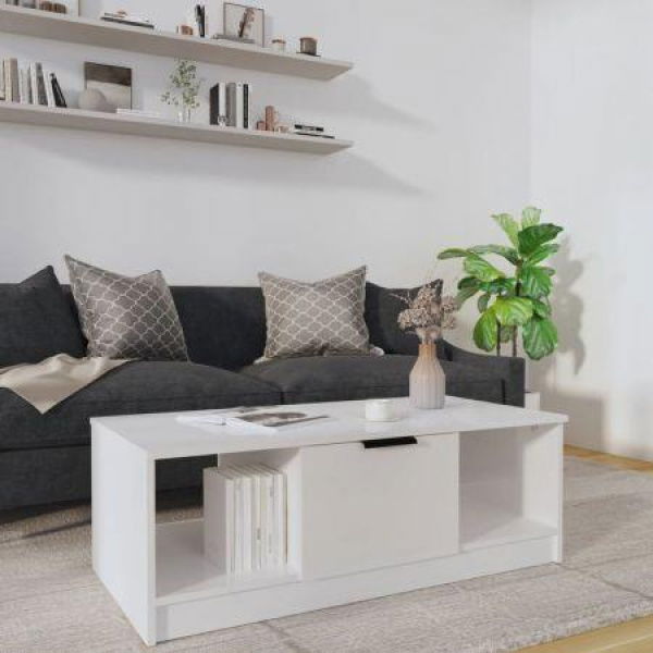 Coffee Table High Gloss White 102x50x36 Cm Engineered Wood