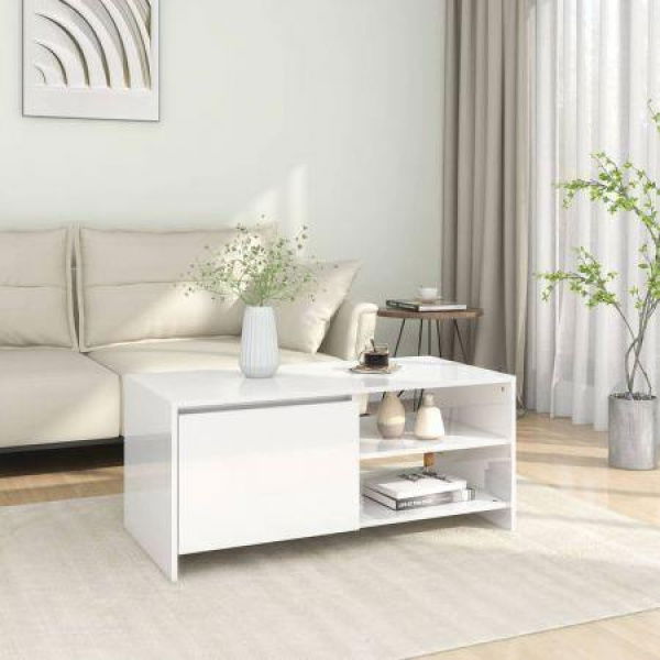 Coffee Table High Gloss White 102x50x45 Cm Engineered Wood