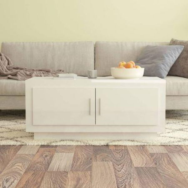 Coffee Table High Gloss White 102x50x45 Cm Engineered Wood