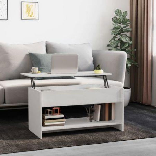 Coffee Table High Gloss White 102x50x52.5 Cm Engineered Wood.