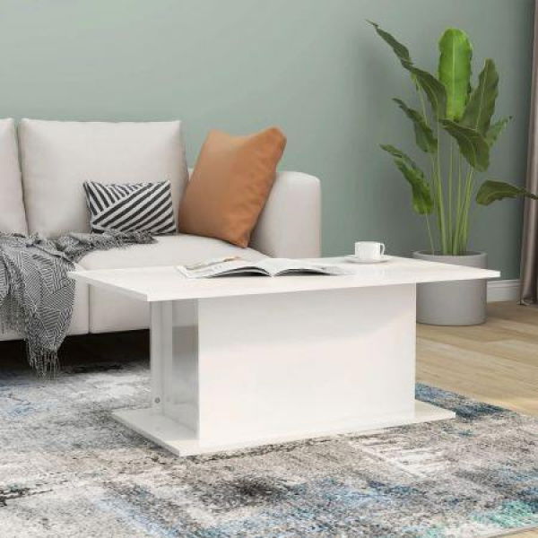 Coffee Table High Gloss White 102x55.5x40 Cm Engineered Wood.