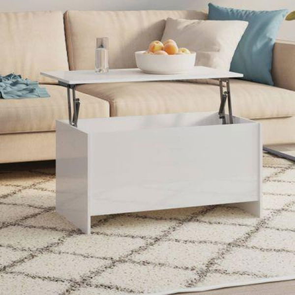 Coffee Table High Gloss White 102x55.5x52.5 Cm Engineered Wood.