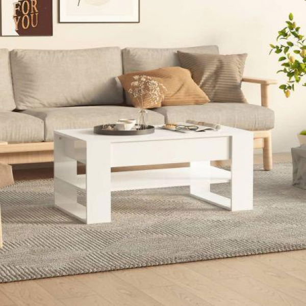 Coffee Table High Gloss White 102x55x45 Cm Engineered Wood